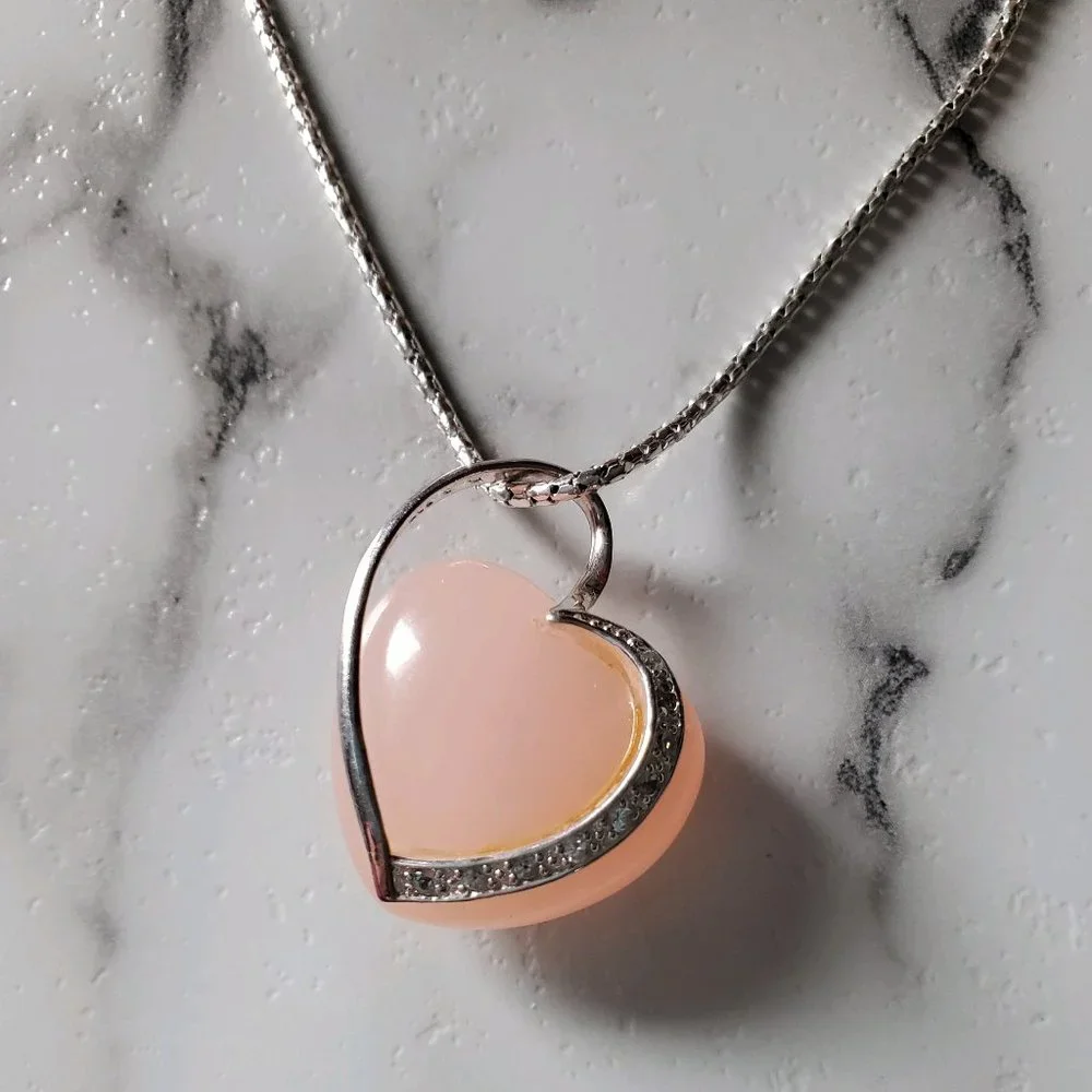Silver tone Pink Heart Necklace and Hoop Earrings